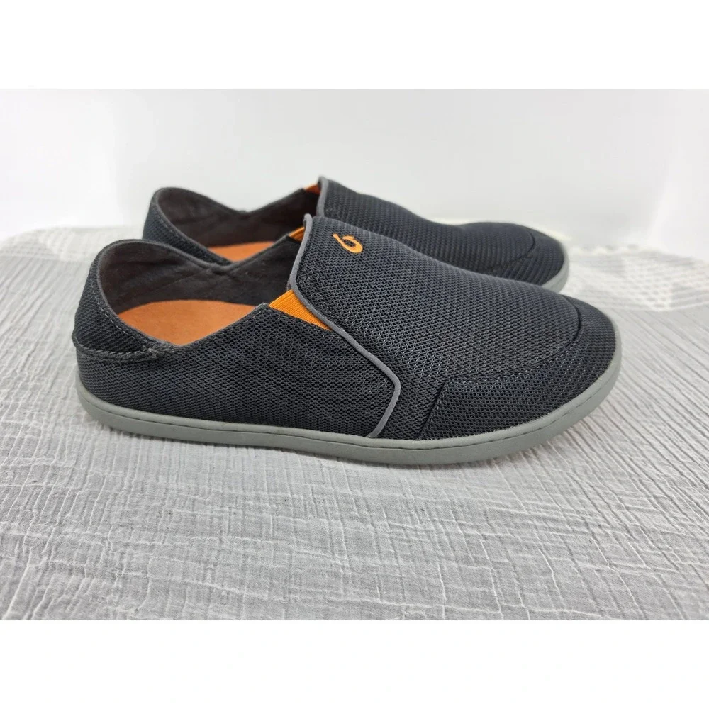 OluKai Nohea Mesh Mens Slip On Shoes Charcoal Gray Orange Loafers 10188-4040